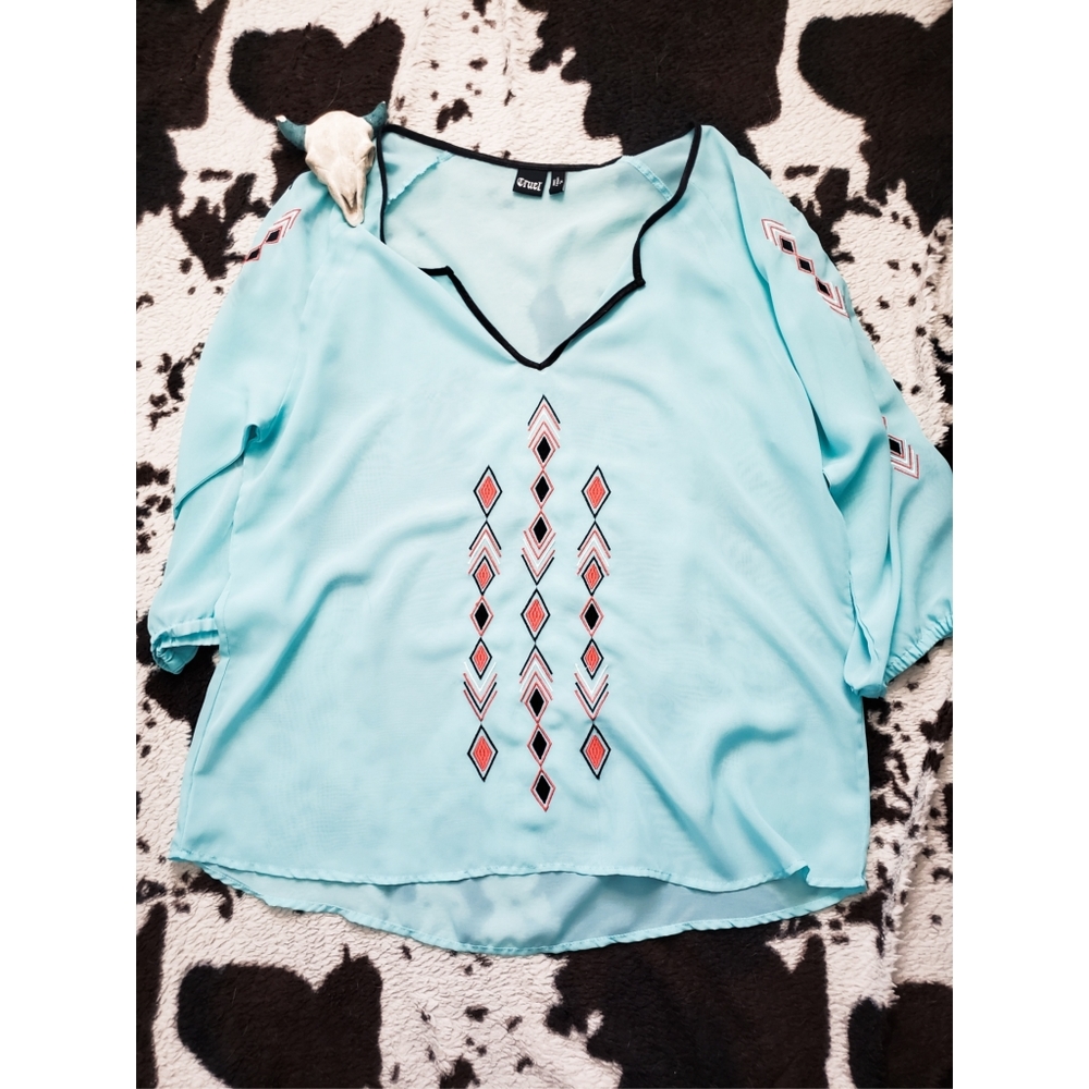 "CRUEL GIRL" WOMEN'S V-NECK BLOUSE- TEAL